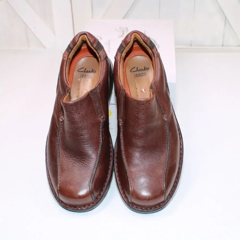 Clarks Unstructured Men's 9.5W Brown Leather Slip On Loafers